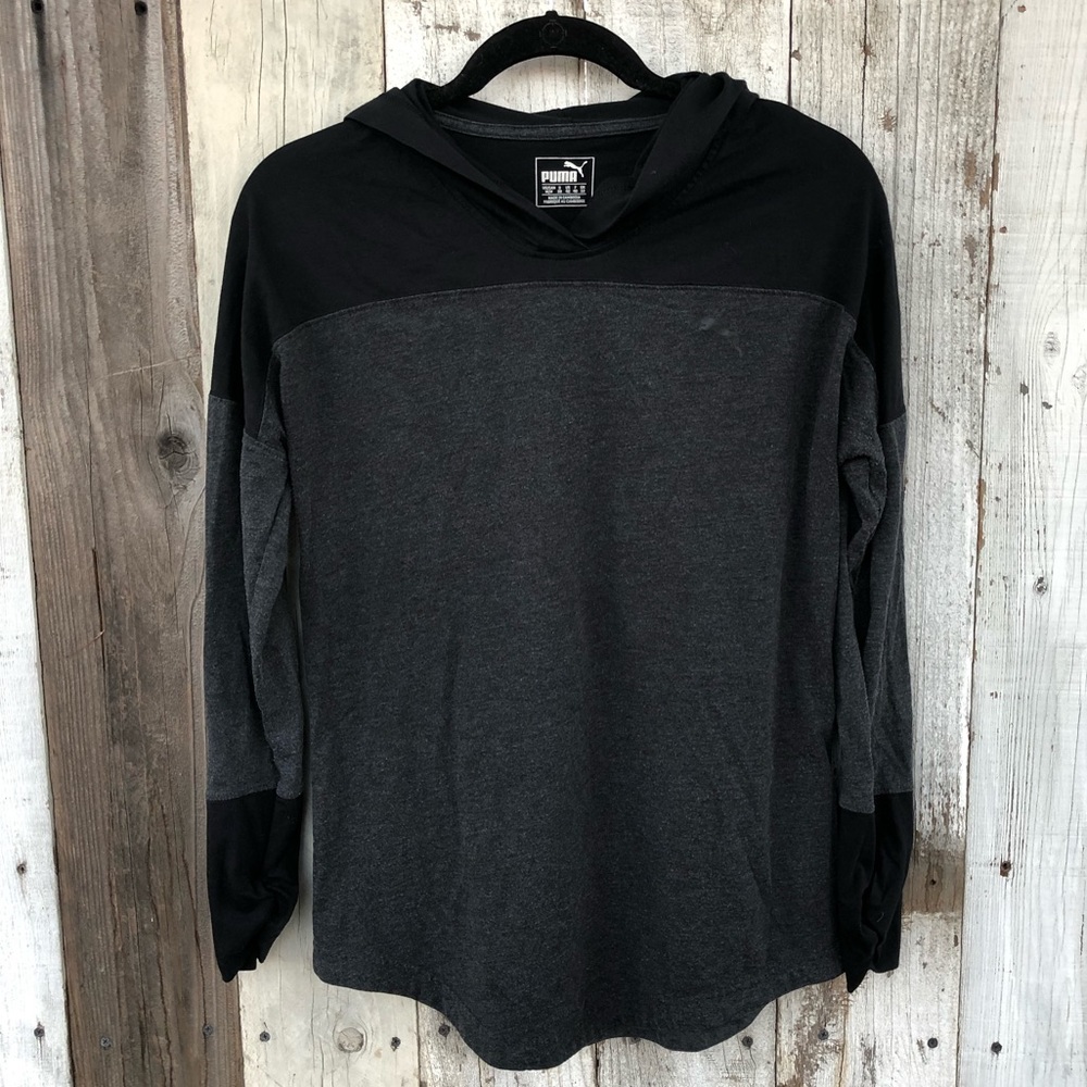 Puma Hoodie Black Thumbhole Ruched Sleeve